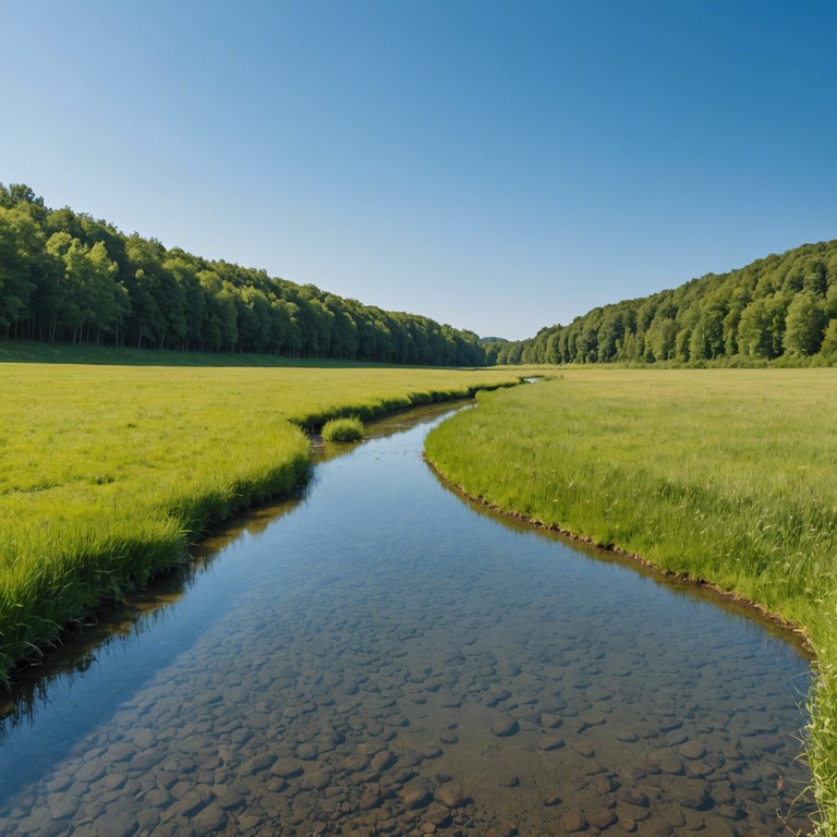 A melodic journey through tranquil meadows alongside a softly flowing stream. Soft guitar strums build a peaceful setting, ideal for introspection or decompressing after a long day.