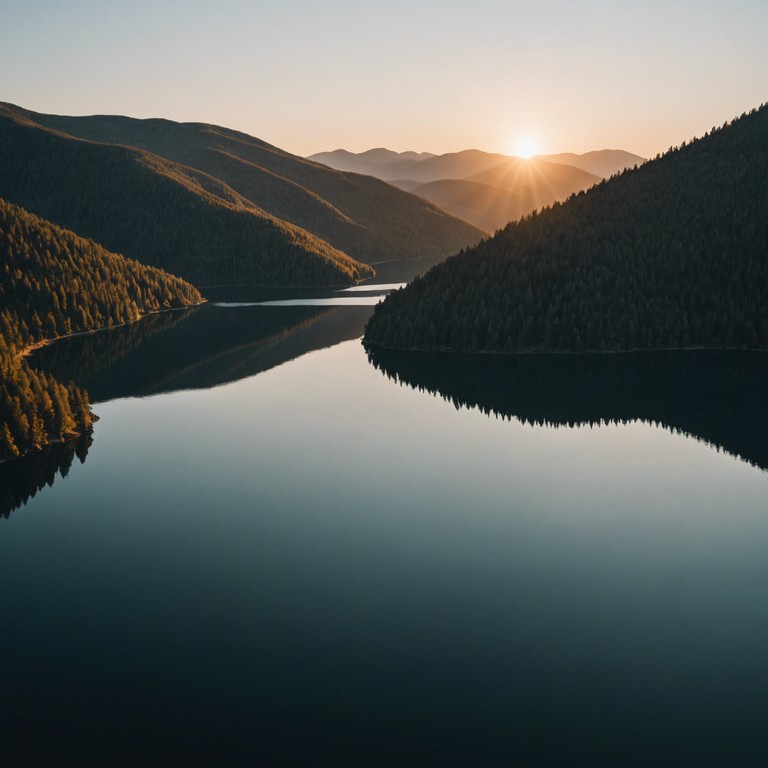 Expanding on the theme of tranquility, this alternative description emphasiates the profound calmness and the meditative quality of the lake's reflection under a clear sky, further enhancing the listener's deep connection with nature and inner peace through delicate musical patterns.