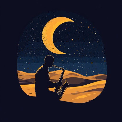 Immerse yourself in an enchanting journey as the sands of the desert whisper secrets to the harmonies of a haunting saxophone, layered with arabian percussions and a charming jazz backdrop, creating a mesmerizing, nocturnal soundscape.