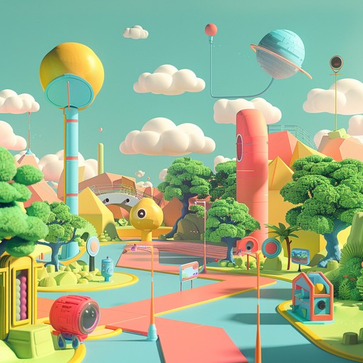 Embark on a whimsical journey through a toyland wonder, filled with upbeat electronica that encapsulates playful energy!