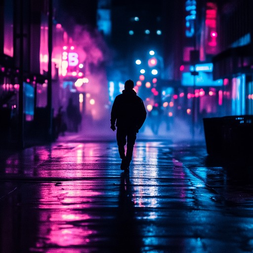 An instrumental brooding electropop piece that fuses haunting synthesizer melodies with pulsating basslines and crisp electronic drums, creating an atmosphere of introspective urban isolation.