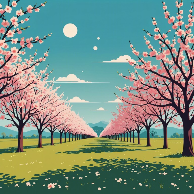 This track, envisioned as a peaceful journey through a surreal, blooming cherry orchard under a clear blue sky, integrates subtle kpop rhythms with calming instrumental tones. The melodic flow aims to convey a sense of tranquility and renewing peace, suitable for relaxation and reflective moments.