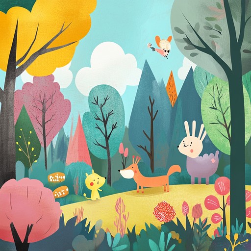 This lively instrumental features chirpy melodies that mimic the sounds of whimsical forest creatures. The enchanting arrangement uses bouncy rhythms and joyful harmonies to create an exhilarating adventure through an animated forest. With an upbeat tempo and cheerful dynamics, children will feel like they are exploring a magical woodland, meeting friendly animals, and discovering hidden treasures.