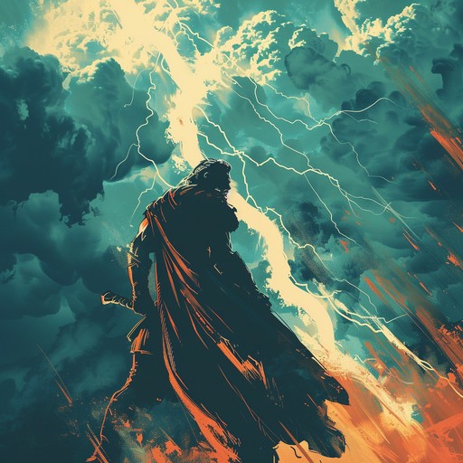 An electrifying blend of heavy metal riffs and trap beats creating a soundtrack for a mythical battle of the gods. This composition combines gritty guitar solos with hard-hitting trap percussion to evoke the chaos and power of a thunderstorm.