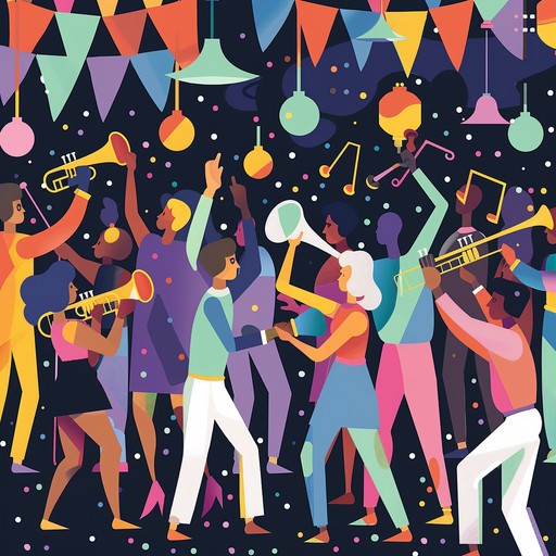 A high energy jazz house composition infused with festive saxophone solos and vibrant beats, setting the mood for an unforgettable celebration. The music encapsulates the spirit of joy and togetherness, making you want to dance all night.