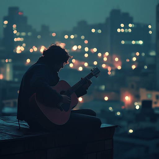 Visualize a lone guitarist strumming gently on a rooftop, the city lights creating a backdrop to the heartfelt, gritty tones that reflect stories of love and solitude.