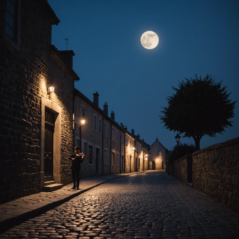 An intimate portrayal of vienna by night; a violinist plays by moonlight near the historic city center, providing a soundtrack that captures the essence of romance and elegance.