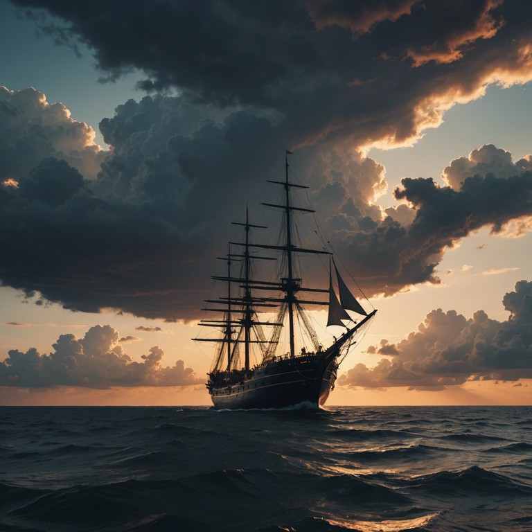 This composition features a grand orchestral arrangement capturing the essence of valiant efforts and heroic deeds on the high seas, specifically reflecting the russian navy's historic adventures and legends. The piece is highlighted by powerful horn sections and sweeping strings to emulate the emotional uplift of sailors at sea.