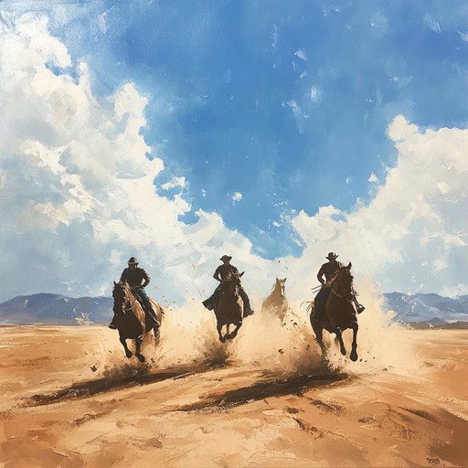 An energetic instrumental portraying the excitement of riding across vast western landscapes, filled with adventure and freedom.