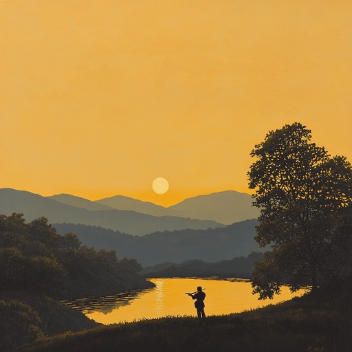 A tranquil instrumental track featuring the banjo and fiddle, evoking the peaceful, contemplative mood of an appalachian sunset, encouraging deep reflection and inner peace