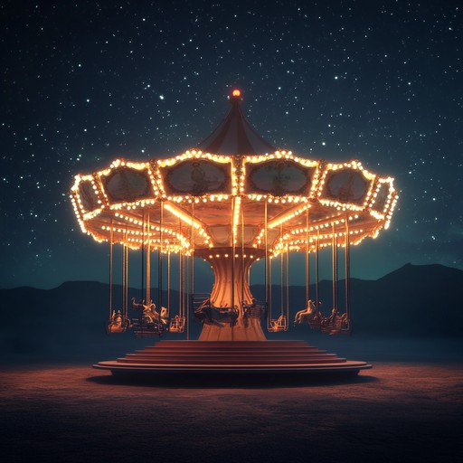 A whimsical blend of delicate piano keys and lush synth pads, evoking a celestial and enchanting atmosphere. The music feels like a magical carousel ride through a dreamland filled with stardust and wonder, transporting listeners to a world where reality and fantasy intertwine harmoniously