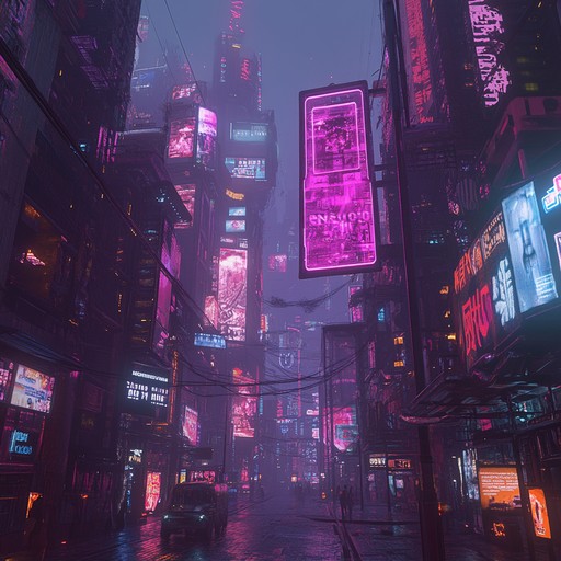 This track combines haunting synthesizers and unsettling futuristic tones to create a dystopian atmosphere. The melody is interlaced with distorted mechanical sounds and dark ambient pads, crafting a tense and chilling cyberpunk narrative.