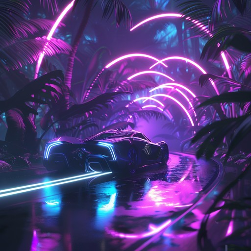 Embark on a thrilling night drive through a neon jungle with energetic synths setting the pace, making you feel like a hero in a retro futuristic world.