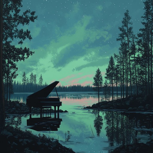 Craft a melancholic suomipop track that evokes feelings of heartbreak and nostalgia, featuring haunting piano melodies and lush string arrangements. The piece should be somber and reflective, capturing the essence of a quiet finnish night under the northern lights. Allow the sadness to gently unfold as the music progresses, creating a tender and intimate atmosphere.