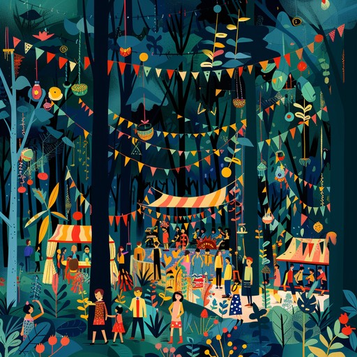 A lively instrumental piece that transports you to a jubilant celebration in the woods, featuring rich, earthy acoustic textures and whimsical melodies. The song combines traditional folk instruments with avant garde elements, creating an enchanting and quirky atmosphere perfect for outdoor gatherings and nature inspired festivities.