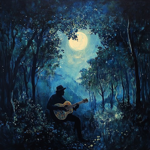 A gentle melody transporting listeners to a dreamlike woodland, featuring whimsical, delicate guitar—a troubadour's serenade under a moonlit canopy, enveloped by the serene sounds of nature, echoing poetic storytelling