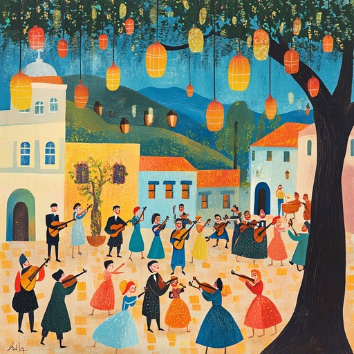 Experience a lively and whimsical instrumental piece that captures the essence of a joyful jewish village celebration, featuring upbeat melodies and playful rhythms.