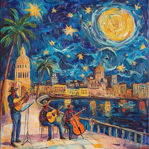 A captivating instrumental journey that blends vibrant latin rhythms with rich jazz harmonies, evoking the grandeur and allure of havana's nightlife under the moonlit sky.