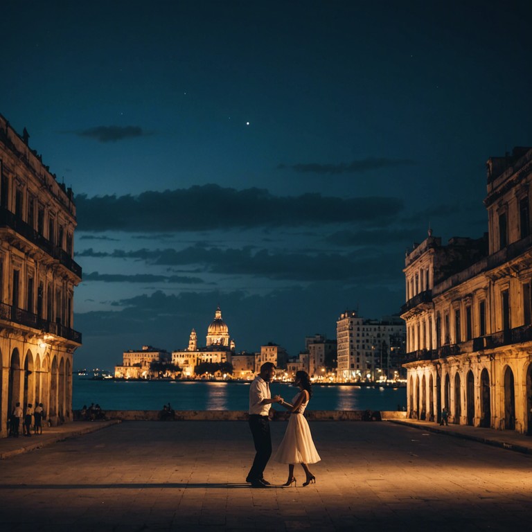 This evocative piece captures the essence of a moonlit evening in havana, where the air is thick with the scent of jasmine and the rhythmic sounds of romantic rumba echo through the cobblestone streets. The warm, passionate tones of the spanish guitar blend seamlessly with the gentle rhythm of the night, creating a dance of shadows and light.