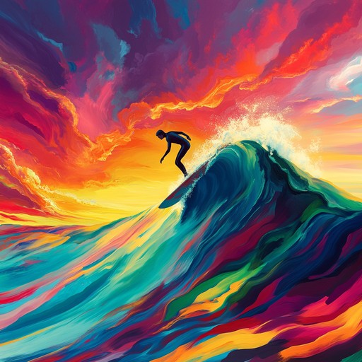 Imagine surfing on a rainbow through the sky, surrounded by vibrant hues and carefree vibes. This track features dynamic guitar solos and dreamy synth melodies, capturing the essence of a sunlit journey through kaleidoscopic landscapes.