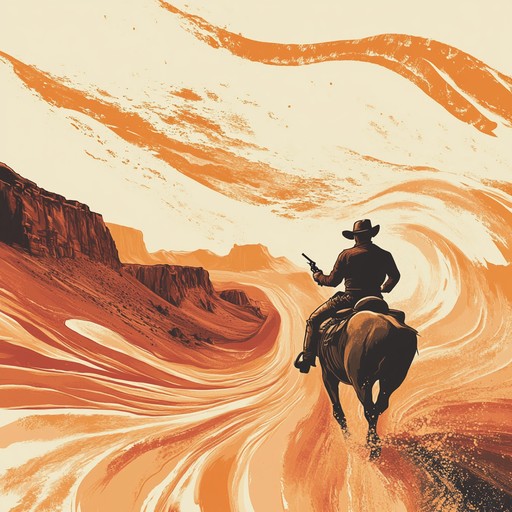 Imagine intense guitar riffs underscoring a cowboy's journey through the blistering desert, culminating in a standoff against infamous outlaws as the sun sets