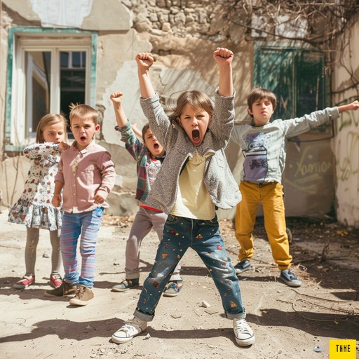 This track captures the aggressive energy of rebellious children in a playground uprising, driven by strong drum beats with a playful yet defiant edge. It's an anthem for the stormy, fun filled nature of childhood rebellion.