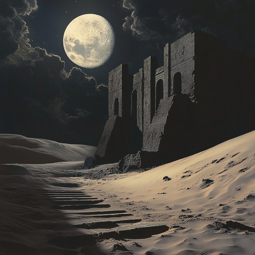 Imagine the desolate desert under a full moon, where the chill winds carry the sound of ancient sitar melodies, wrapped in eerie, ambient soundscapes. The music unravels mysterious tales, making the listener feel both awe and trepidation as they are enveloped by the ethereal and unsettling atmosphere.