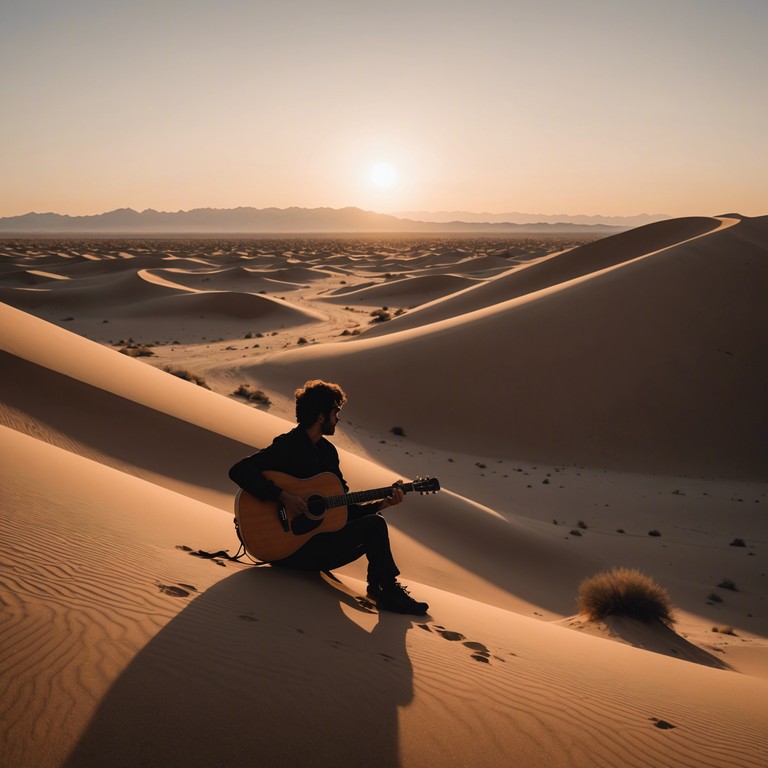 Imagine an acoustic guitar as the traveler's companion in a deserted expanse, with every strum reflecting the rumba's rhythm, evoking stories hidden in the sandy winds. This composition is a gentle reflection of both world’s essences, providing a unique sonic landscape.