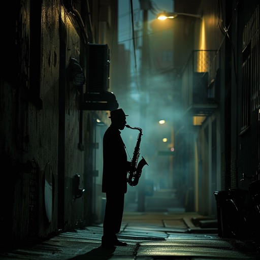 Experience a melancholic jazz serenade that captures the essence of an urban night with a sophisticated, reflective atmosphere and sweeping dramatic flair, woven through complex saxophone melodies.