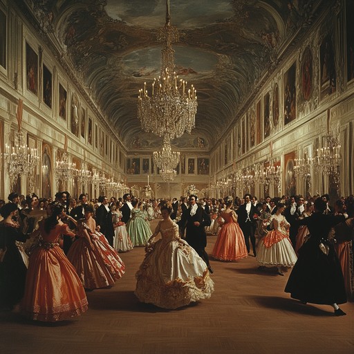 An upbeat and vivacious composition evoking the grandeur of baroque ballroom dances. This instrumental piece is filled with intricate harpsichord melodies, lively violin passages, and dynamic contrasts that transport listeners to an elegant 18th century dance floor. Ideal for evoking a sense of historical grandeur and celebratory spirit.