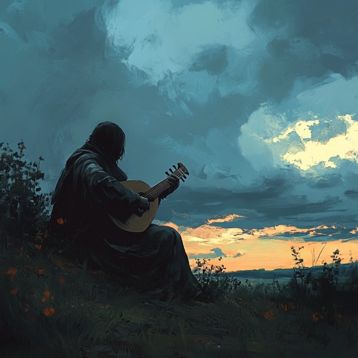 An instrumental piece that combines the melodic storytelling of medieval troubadours with edgy, rebellious undertones. A haunting lute tune guides the narrative, supported by edgy guitar riffs and a driving rhythm. The composition invokes the spirit of ancient bards while blending modern elements to create a slightly menacing ambiance. Perfect for a scene exploring dark history or a fierce quest.