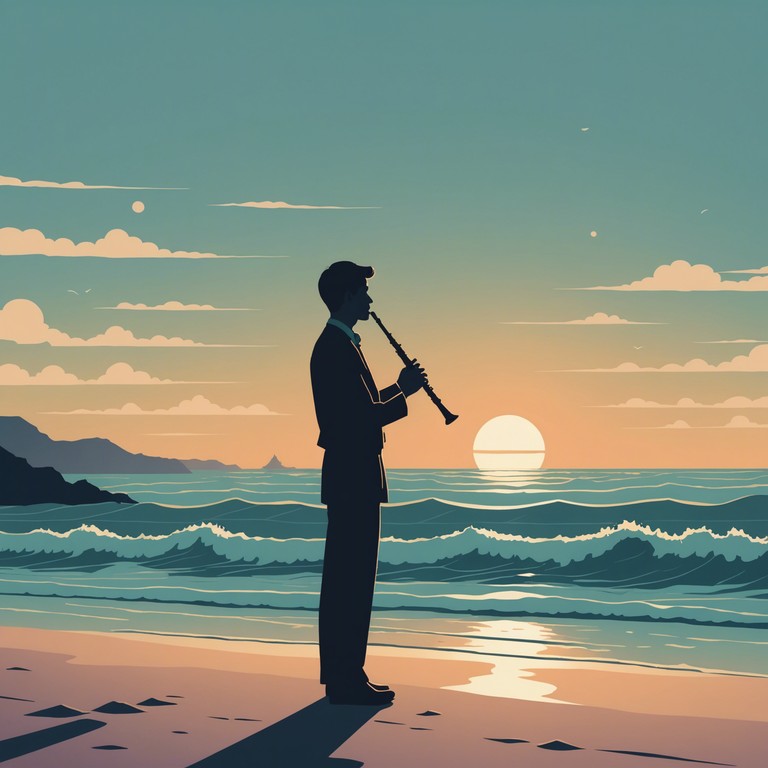 Imagine a scenic sunset by the beach, where each note played on the flute captures the conflicting emotions of leaving a beloved place; the music is brooding yet comforting, reflecting a perfect blend of sorrow and slight joy.