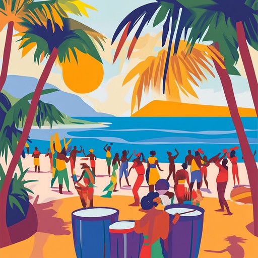 An instrumental reggae track capturing carefree tropical vibes with playful steelpan melodies and a joyful rhythm, evoking the sunny, laid back atmosphere of a caribbean beach