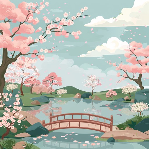 An ambient j pop piece enriched with the softness of koto strings, evoking the serenity and beauty of cherry blossom trees swaying in a gentle spring breeze. Ideal for unwinding and peaceful enjoyment.