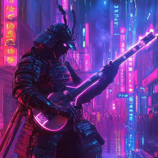 An energetic dubstep instrumental that combines powerful bass drops with traditional japanese samurai melodies played on the shamisen, creating a thrilling fusion that transports listeners to a high tech feudal japan.