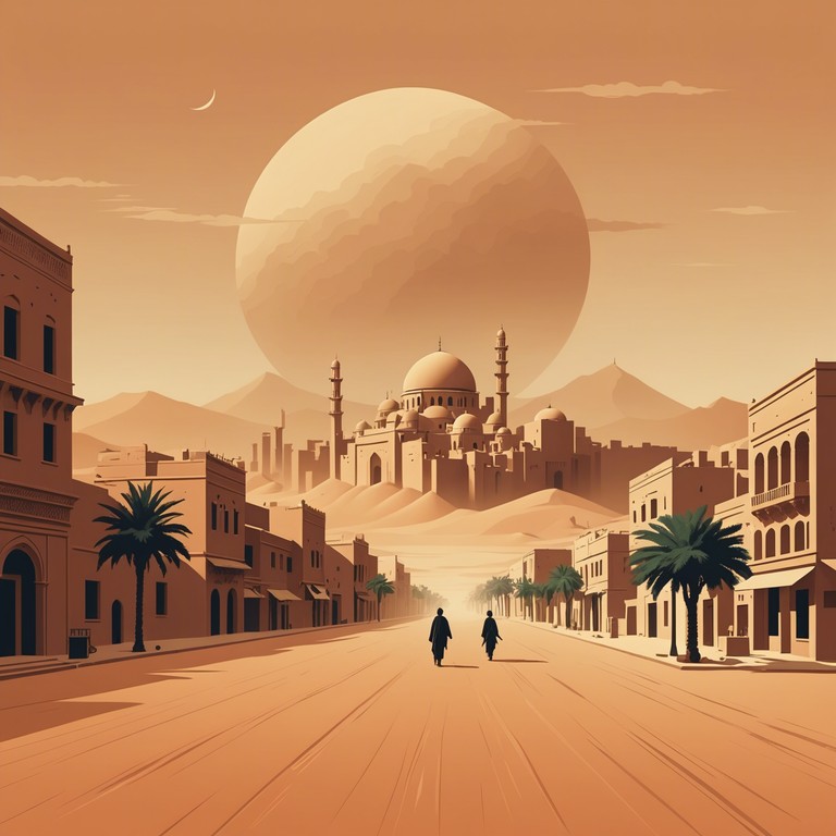 Imagine a track where middle eastern melodies collide with chaotic rhythms, creating an intense auditory experience that transports the listener into a whirlwind of culturally rich sounds. The energetic beats mimic the unpredictability of a sandstorm, paired with traditional instruments, encapsulating the essence of a mystical, ancient desert landscape coming alive.