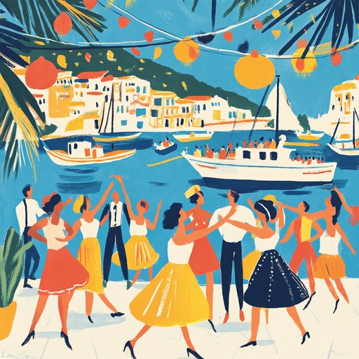 A lively and rhythmic rumba instrumental teeming with joyful energy, capturing the spirit of a vibrant waterfront fiesta. Congas lead the celebration with spirited beats, perfect for festive occasions