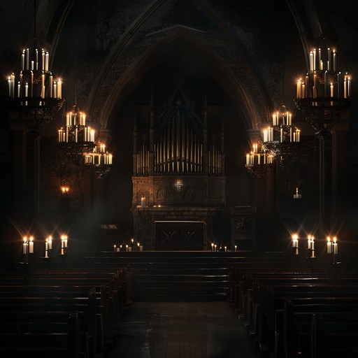 A chilling fusion of gospel hymns and unsettling undertones, this piece melds haunting organ riffs with ghostly reverbs that reverberate through a shadowy, candle lit chapel. The intent is to evoke deep spiritual reflection tinged with an unsettling, spectral presence.