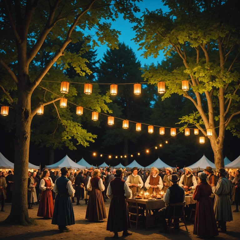 Imagine a bustling medieval festival under a glowing moon where troubadours play joyous tunes. Each note echoes the festivity of historical, moonlit revelries with sounds that weave through crowded, torch lit paths of an old village. The song captures the essence of archaic celebrations, bringing past joy to the present.