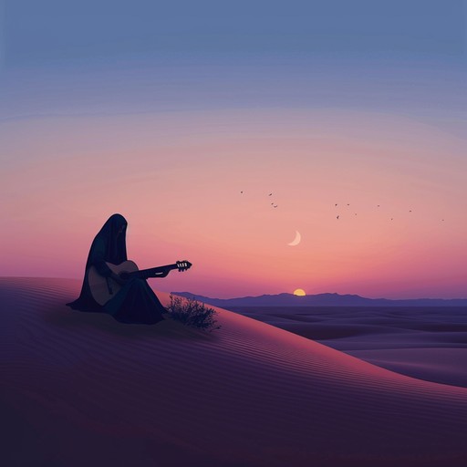 Oasis evening melody immerses listeners in a serene middle eastern landscape during the calm of twilight. Featuring the delicate strumming of the oud set against the backdrop of gentle percussive rhythms, this instrumental piece captures the essence of an idyllic desert oasis as evening approaches. Ideal for meditation and relaxation, it offers a peaceful auditory escape to a mystical, tranquil world.