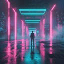 dramatic synth beats echo through a dystopian neon lit city.