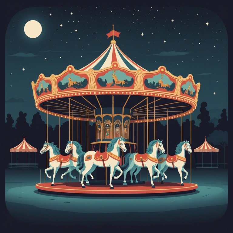 A shadowy soundscape where the whispering echoes of a ghostly carnival ride twist through the cool night air, creating an atmosphere thick with suspense and foreboding.