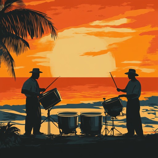 An upbeat instrumental blending vibrant percussion and melodic steelpan sounds to capture the essence of a spirited tropical sunset carnival