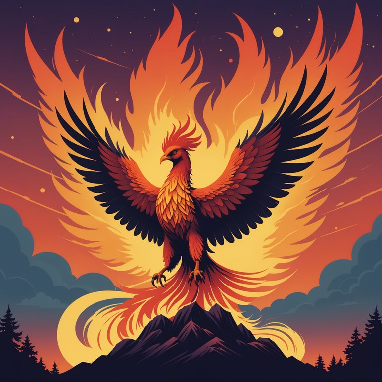 This track features a dynamic fusion where traditional cultural sounds meet modern electronic beats. Expect soaring melodies that symbolize rebirth and empowerment through a blend of past and present musical influences. The track builds up from a deep, resonant beginning to a high energy climax, symbolizing the rising phoenix metaphor in its structure.