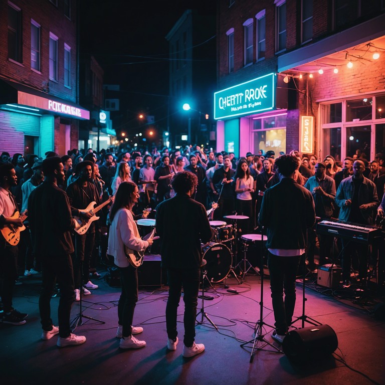 Imagine a lively street party under colorful lights where every note played on the electric guitar stirs the soul and moves the crowd. This track is all about celebrating life’s joyful moments through powerful musical expression.