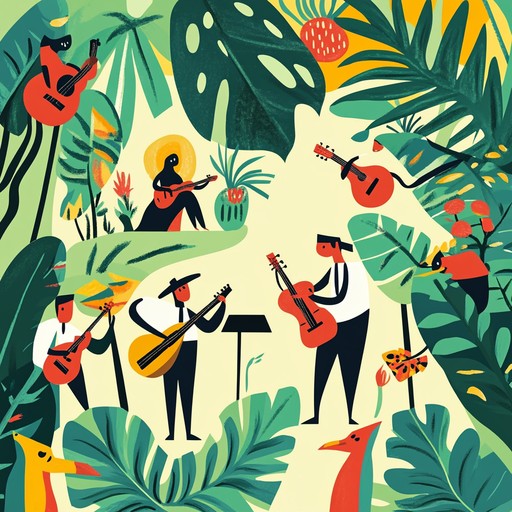 This composition melds the energetic bounce of swing music with the lush organic sounds typical of a rainforest setting, creating an audacious and vibrant auditory experience. Traditional swing elements like strong rhythm and improvisational play are infused with afro cuban percussion and wildlife sounds, evoking the spirit of an untamed natural world.