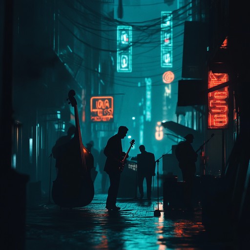 An instrumental swing composition embodying the gritty atmosphere of city nights, with a mysterious edge and energetic rhythms that capture the essence of urban life.