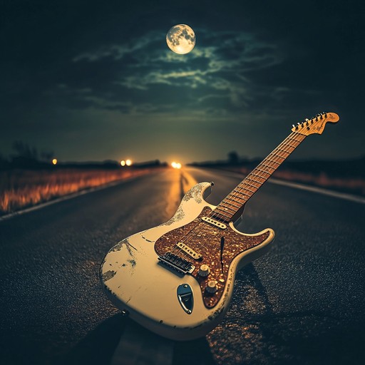 An adrenaline fueled blues rock instrumental featuring searing electric guitar solos, groovy bass lines, and punchy drum beats that capture the essence of a late night road trip.