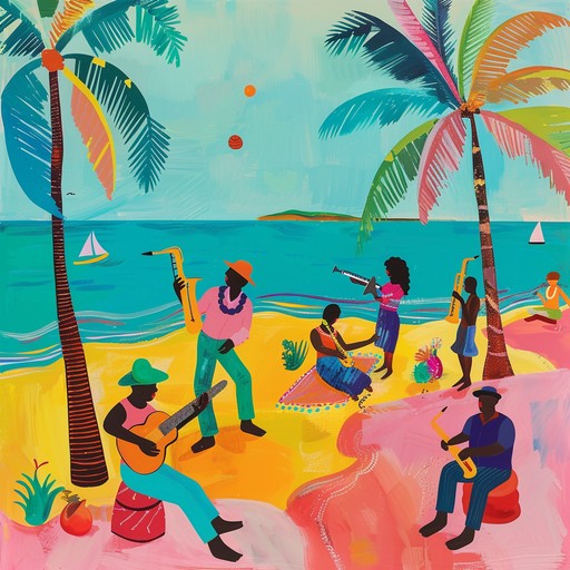 Experience the electric atmosphere of a bustling brazilian beach through this bold bossa nova piece. With energetic guitar riffs and rhythmic percussion, it creates a lively and danceable vibe, highlighted by smooth saxophone melodies that add an exciting harmonic touch.