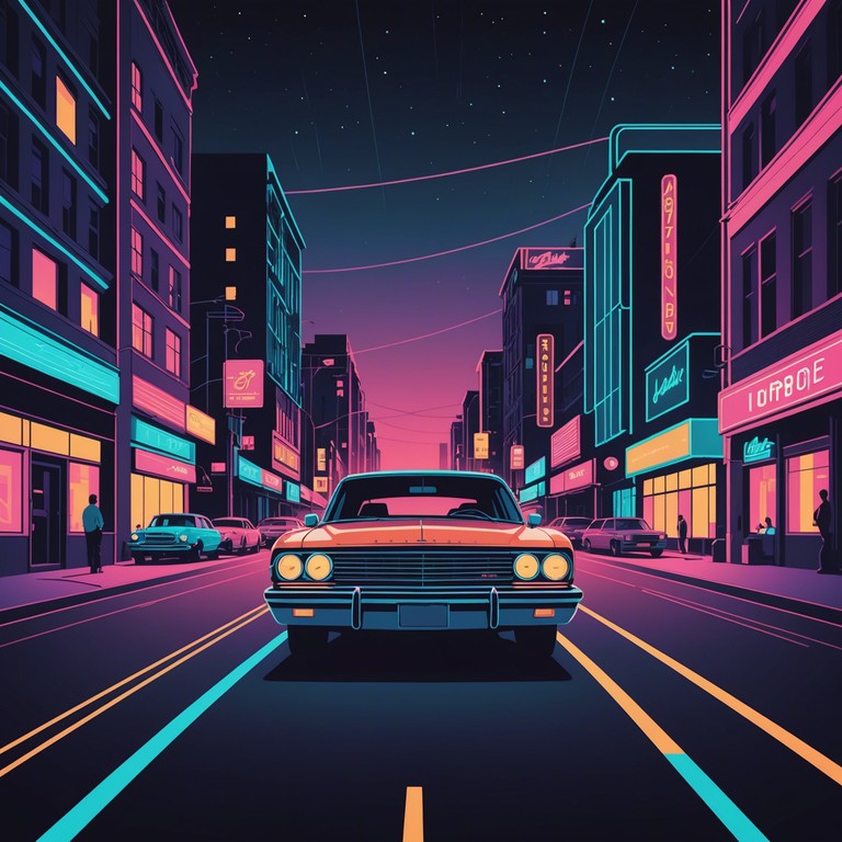 A perfect tune for cruising through neon lit city streets, with powerful guitar solos and a compelling bass groove driving the composition. This upbeat music piece serves as a lively backdrop for any endeavor that involves energy and movement within the sprawling expanses of a nocturnal cityscape.